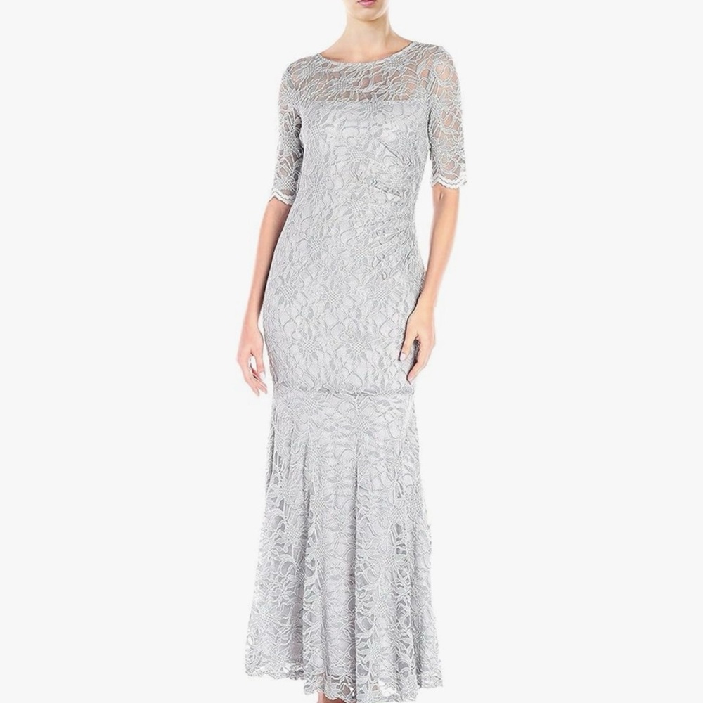 Xscape Silver Lace Maxi Dress